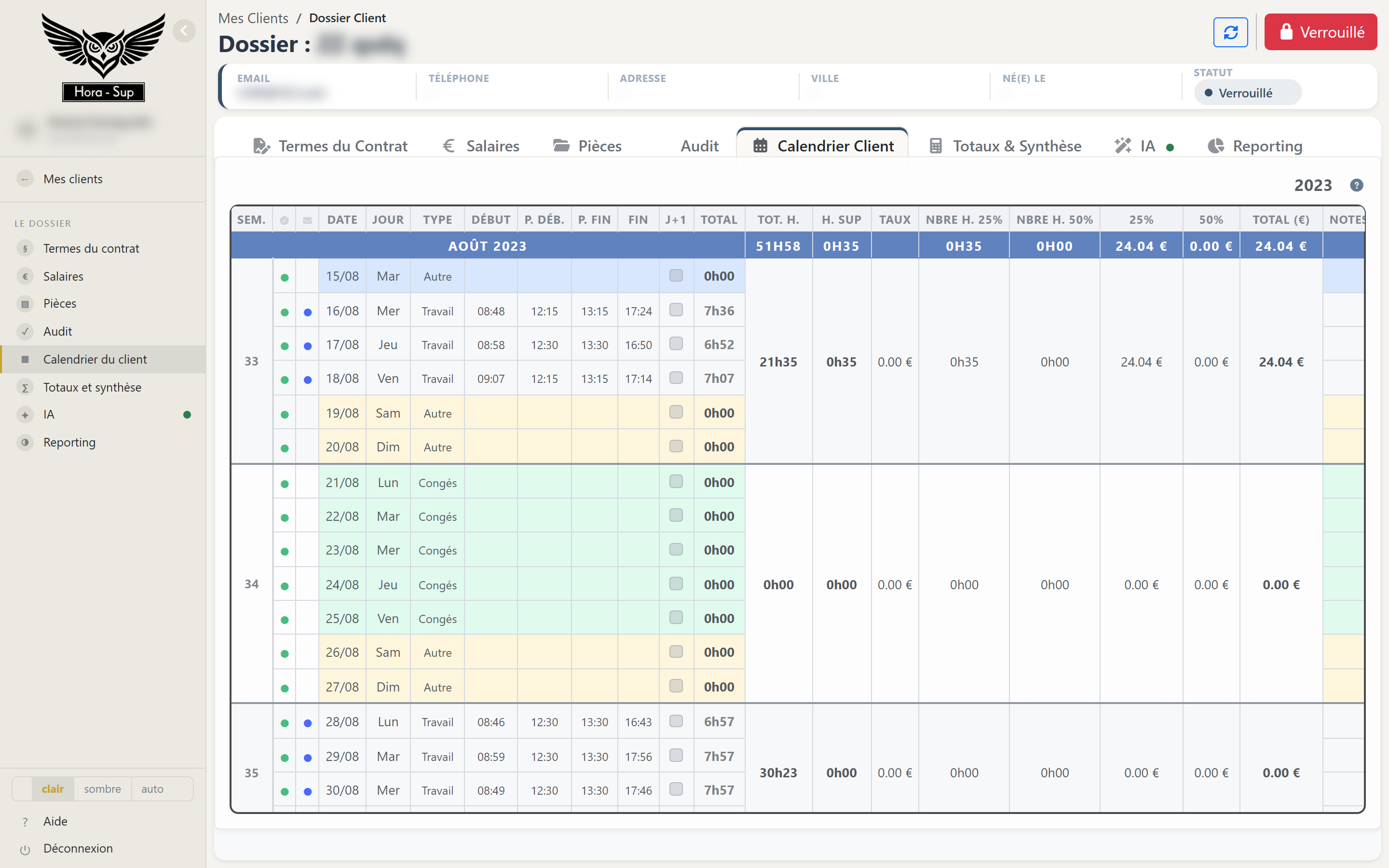 Le calendrier du dossier